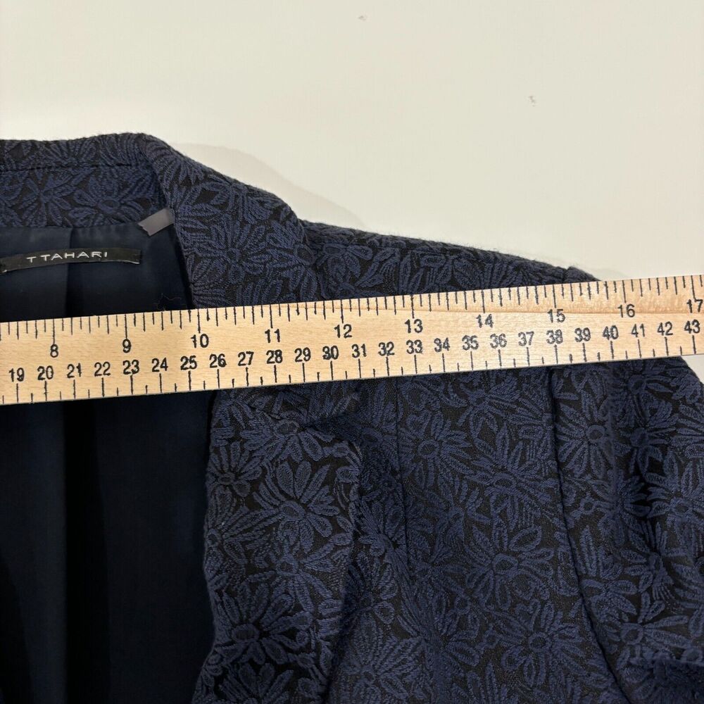 T Tahari Navy Blazer Womens 8 Tapestry Dark Floral Gothic Career Jacket 1 Button - Picture 11 of 12